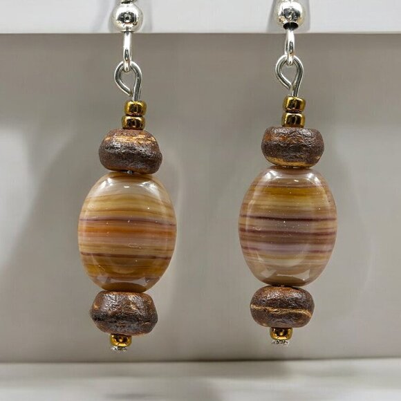 Artisan Jewelry - Striped Agate Earrings Handmade